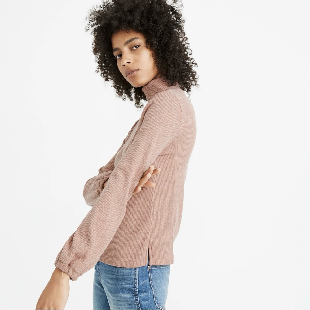 Madewell NWT Heathered Bubble Sleeve Swing Turtleneck Rose Pink Sz M
